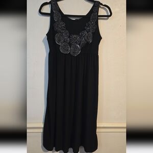 Chic Black Midi Dress with Floral Accents